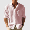 Men's Lapel Long Sleeve Shirt Fashion Solid Single Breasted Tops Fall Spring Clothing